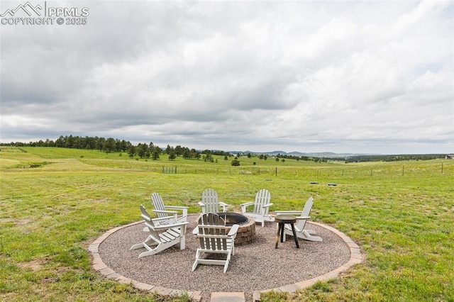 4808 Silver Nell Dr, Colorado Springs, CO 80908 - view of green lawn with a fire pit and a view of countryside