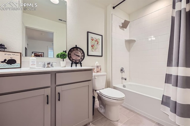 16135 Mountain Flax Dr, Monument, CO 80132 - full bathroom featuring toilet, vanity, and shower / bathtub combination with curtain