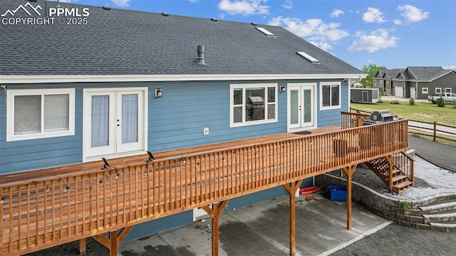 11420 Texarkanna Rd, Peyton, CO 80831 - rear view of house with french doors, a deck, stairs, and a patio area