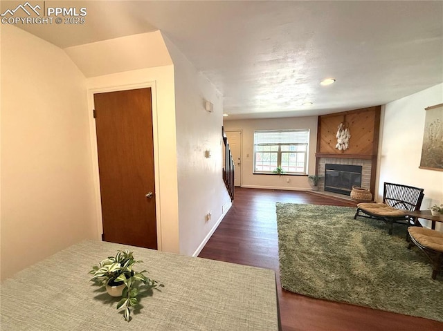 1660 Maitland Ct, Colorado Springs, CO 80919 - living area featuring wood finished floors, a fireplace, and recessed lighting