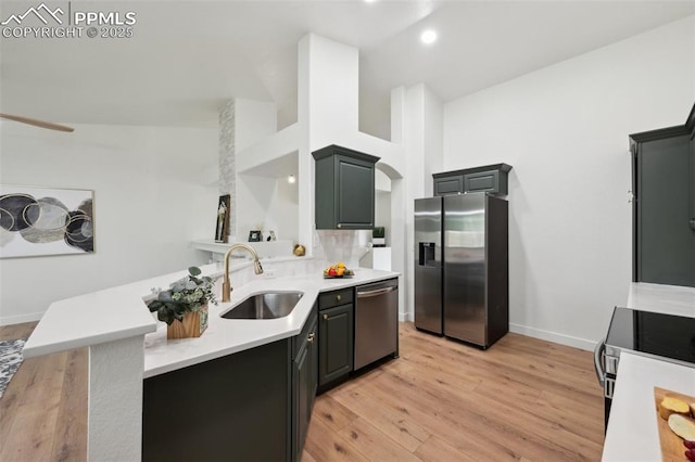 4530 Star Ridge Dr, Colorado Springs, CO 80916 - kitchen with appliances with stainless steel finishes, a sink, light countertops, light wood finished floors, and recessed lighting