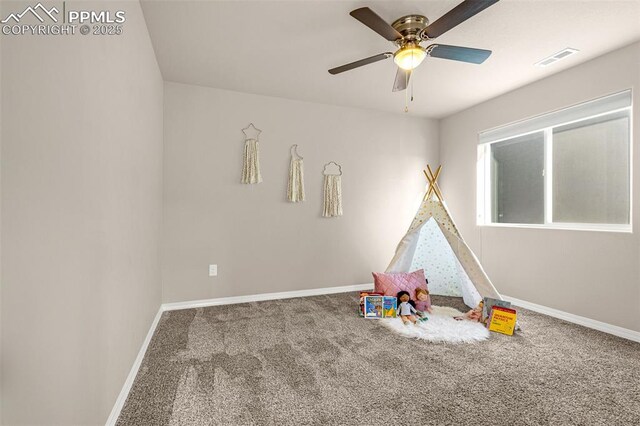 10881 Traders Pkwy, Fountain, CO 80817 - game room featuring carpet floors, a ceiling fan, and baseboards
