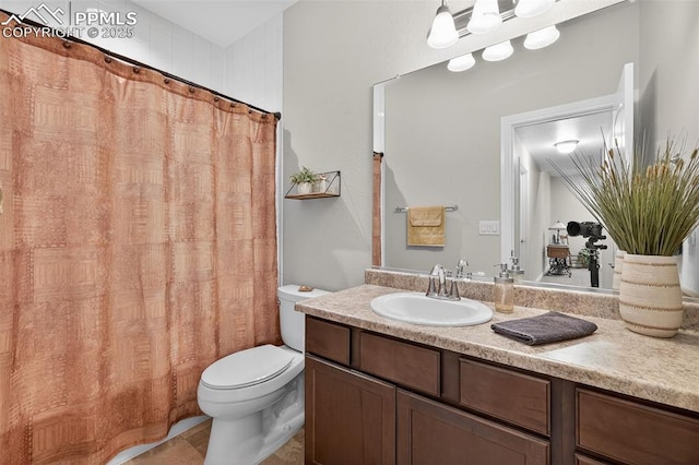 9661 Fresh Air Dr, Colorado Springs, CO 80924 - full bathroom featuring toilet, vanity, and curtained shower