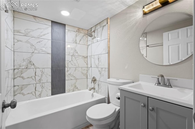 1205 Catalpa St, Pueblo, CO 81001 - bathroom featuring toilet, vanity, and bathtub / shower combination