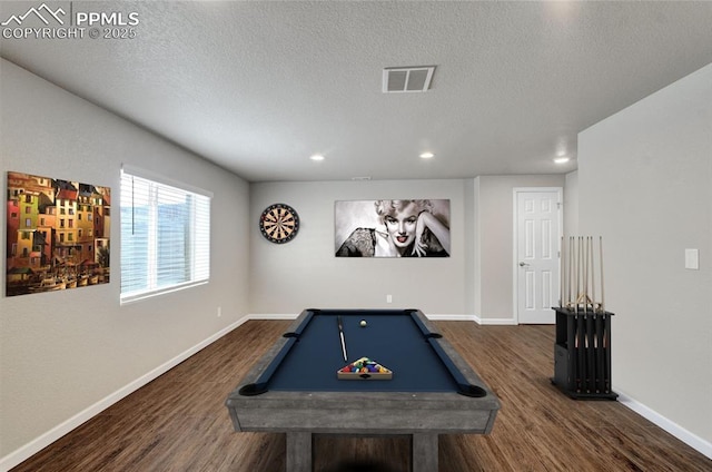 12213 Crystal Downs Rd, Peyton, CO 80831 - playroom featuring wood finished floors, billiards, recessed lighting, baseboards, and a textured ceiling