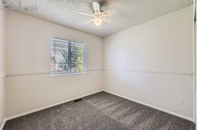 869 Marshall Dr, Fountain, CO 80817 - empty room featuring a textured ceiling, carpet floors, ceiling fan, and baseboards