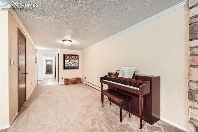 3660 E Wade Ln, Colorado Springs, CO 80917 - hall featuring ornamental molding, carpet flooring, a textured ceiling, and baseboards