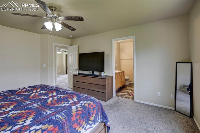 4959 Gami Way, Colorado Springs, CO 80911 - carpeted bedroom with baseboards, ceiling fan, and ensuite bathroom