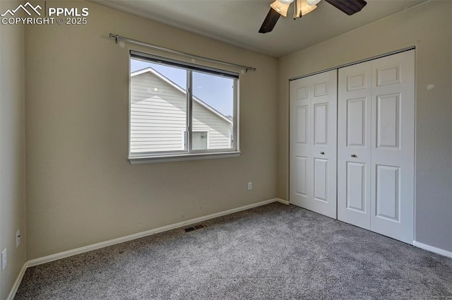 4959 Gami Way, Colorado Springs, CO 80911 - unfurnished bedroom featuring carpet, a closet, baseboards, and ceiling fan