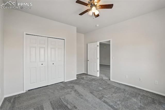 688 Bosque Vista Pt, Colorado Springs, CO 80916 - unfurnished bedroom with carpet flooring, baseboards, a closet, and ceiling fan