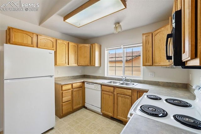 688 Bosque Vista Pt, Colorado Springs, CO 80916 - kitchen with white appliances, a sink, light countertops, and light flooring