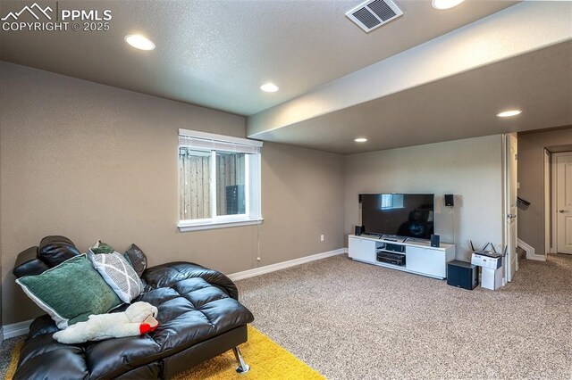 6078 Jorie Rd, Colorado Springs, CO 80927 - living room featuring carpet floors, baseboards, and recessed lighting