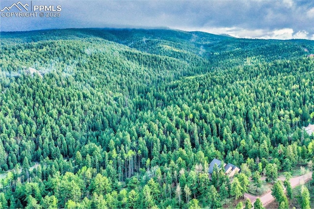 2100 N Elk Rdg, Divide, CO 80814 - aerial overview of property's location with a mountain backdrop and a heavily wooded area