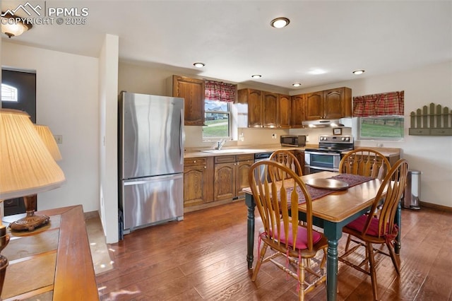 226 W El Paso Ave, Cripple Creek, CO 80813 - dining area featuring hardwood / wood-style flooring and recessed lighting
