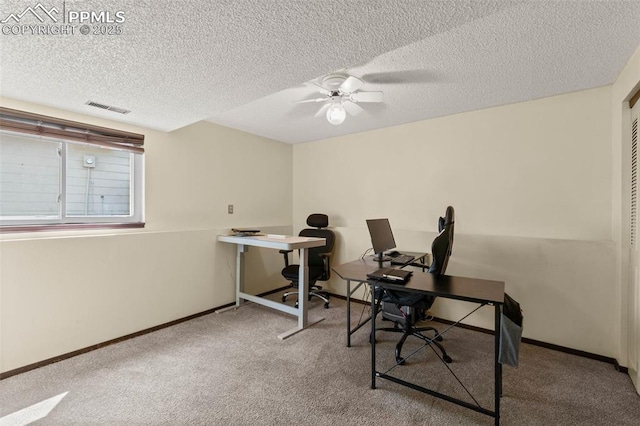 4303 W Eastcrest Cir, Colorado Springs, CO 80916 - office area with a ceiling fan, carpet flooring, baseboards, and a textured ceiling