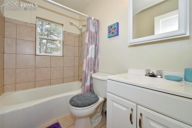 418 N Baldwin St, Woodland Park, CO 80863 - full bathroom with vanity, toilet, shower / bath combo, and tile patterned flooring