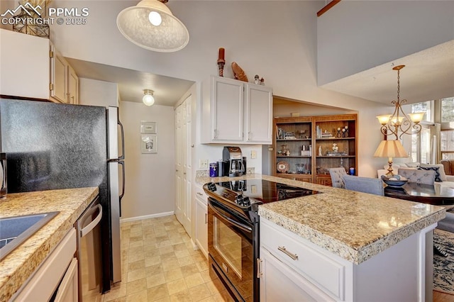 4120 Autumn Heights Dr Unit B, Colorado Springs, CO 80906 - kitchen featuring electric range, a peninsula, light countertops, stainless steel dishwasher, and a high ceiling
