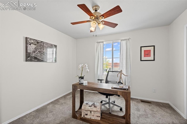 8370 Lupan Dr, Colorado Springs, CO 80951 - carpeted home office featuring baseboards and ceiling fan