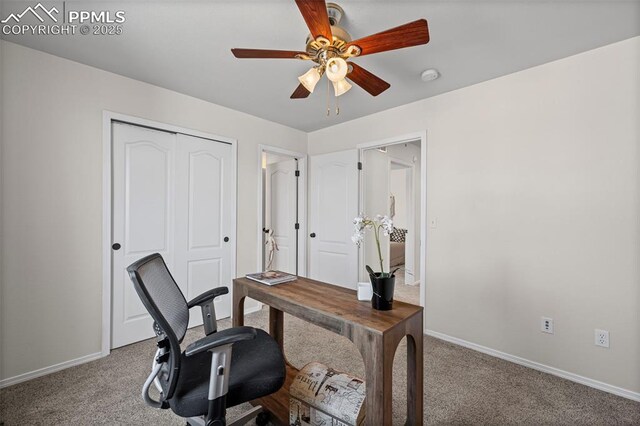 8370 Lupan Dr, Colorado Springs, CO 80951 - office area with carpet flooring and a ceiling fan