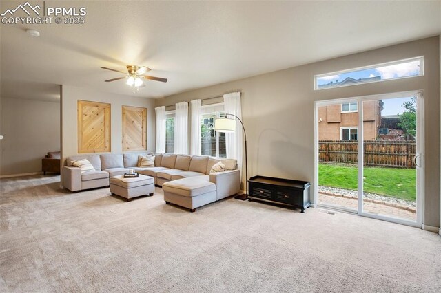 6874 Quiet Pond Pl, Colorado Springs, CO 80923 - living room with carpet flooring and ceiling fan