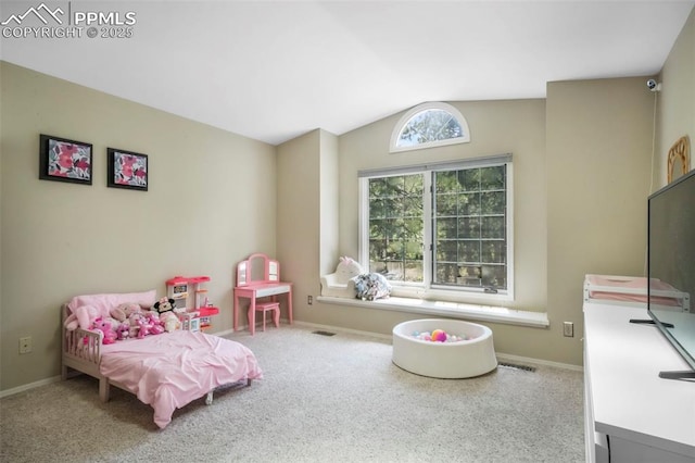 1240 Lone Scout Lookout, Monument, CO 80132 - carpeted bedroom with lofted ceiling and baseboards