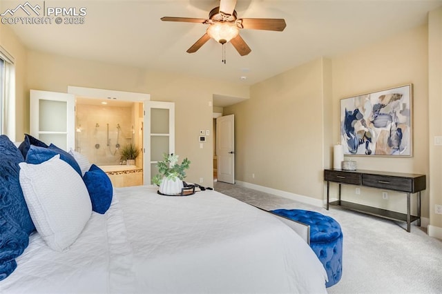 5085 Saxton Hollow Rd, Colorado Springs, CO 80908 - bedroom with carpet flooring, connected bathroom, and a ceiling fan