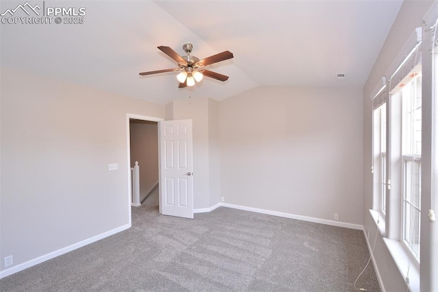 1160 Walters Pt, Monument, CO 80132 - unfurnished room with ceiling fan, carpet flooring, baseboards, and lofted ceiling