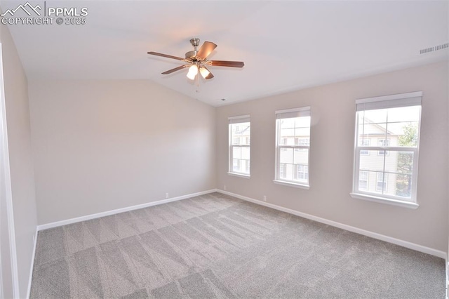 1160 Walters Pt, Monument, CO 80132 - carpeted spare room featuring baseboards, a ceiling fan, and vaulted ceiling