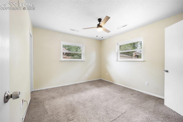 305 Rosewood Dr, Fountain, CO 80817 - carpeted empty room featuring healthy amount of natural light, a ceiling fan, baseboards, and a textured ceiling
