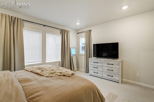 6950 Hidden Cove Ct, Castle Pines, CO 80108 - bedroom featuring baseboards, light colored carpet, and recessed lighting