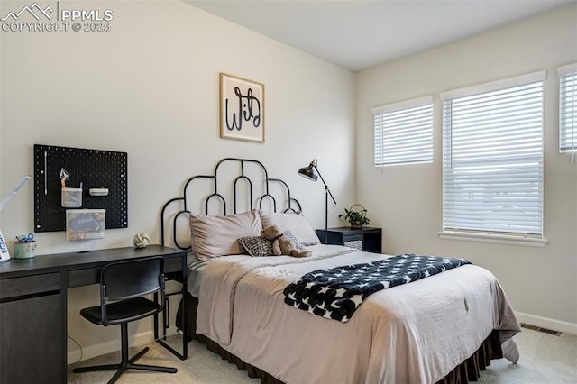 6950 Hidden Cove Ct, Castle Pines, CO 80108 - bedroom with baseboards, light colored carpet, and a desk
