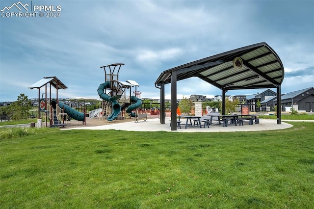 6950 Hidden Cove Ct, Castle Pines, CO 80108 - communal playground featuring a lawn and a gazebo