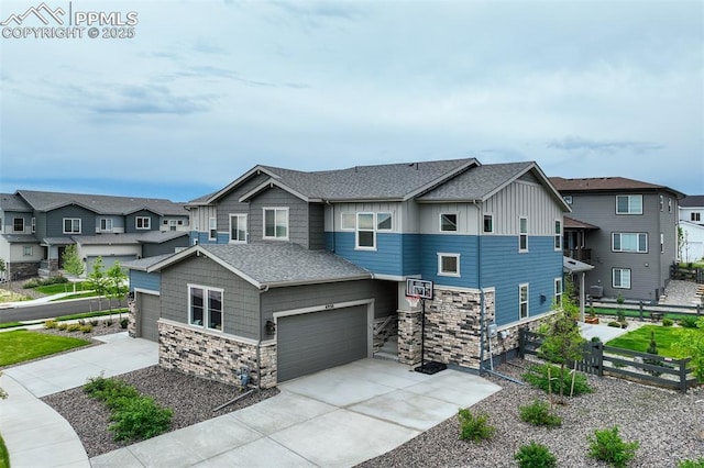 6950 Hidden Cove Ct, Castle Pines, CO 80108 - view of front of property with stone siding, driveway, board and batten siding, and a residential view