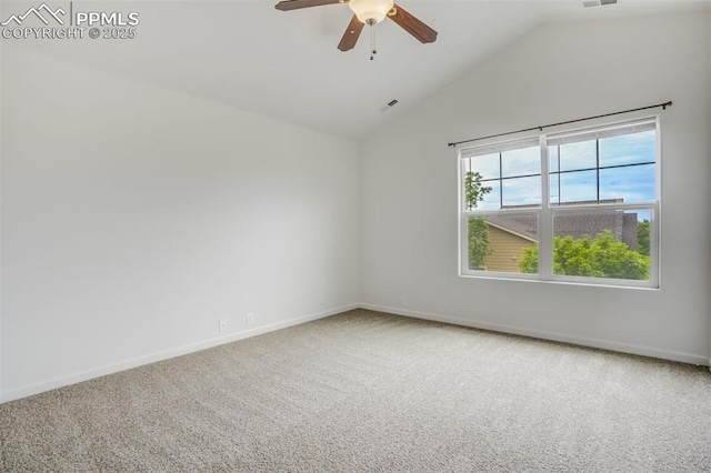 7689 Sniktau Pt, Peyton, CO 80831 - carpeted empty room featuring ceiling fan, baseboards, and vaulted ceiling