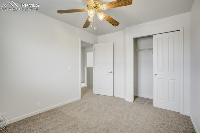 7689 Sniktau Pt, Peyton, CO 80831 - unfurnished bedroom featuring carpet flooring, baseboards, a closet, and ceiling fan