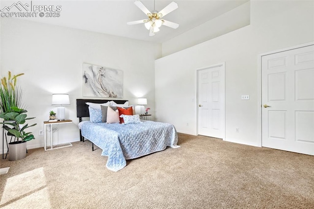 1646 Pinon Glen Cir, Colorado Springs, CO 80919 - bedroom with carpet, a high ceiling, baseboards, and a ceiling fan