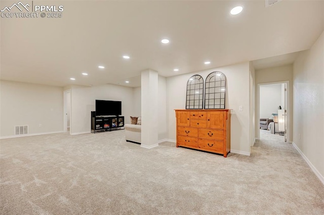 10806 Rolling Peaks Dr, Peyton, CO 80831 - living room with light carpet, recessed lighting, and baseboards