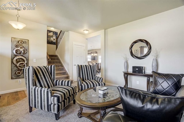 10208 Abrams Dr, Colorado Springs, CO 80925 - sitting room featuring stairway and carpet