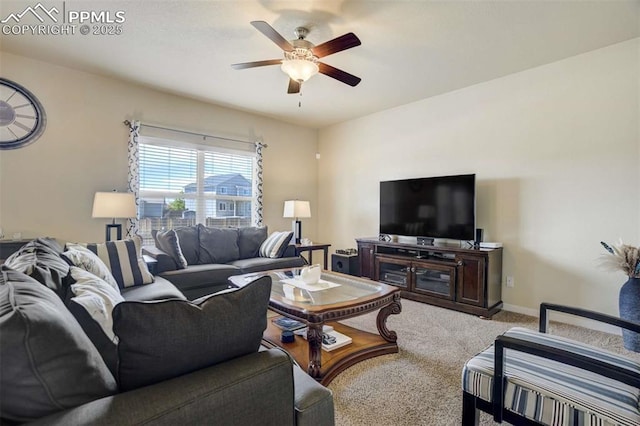 10208 Abrams Dr, Colorado Springs, CO 80925 - carpeted living room with ceiling fan and baseboards