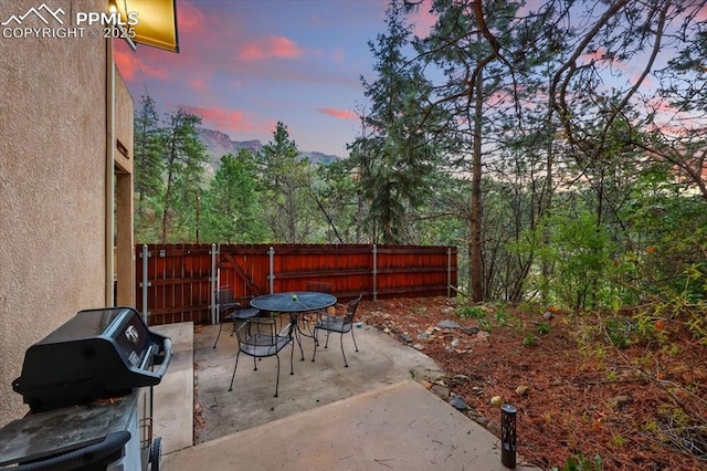 4840 Pikes Peak Hwy, Cascade, CO 80809 - patio terrace at dusk with a patio and a grill
