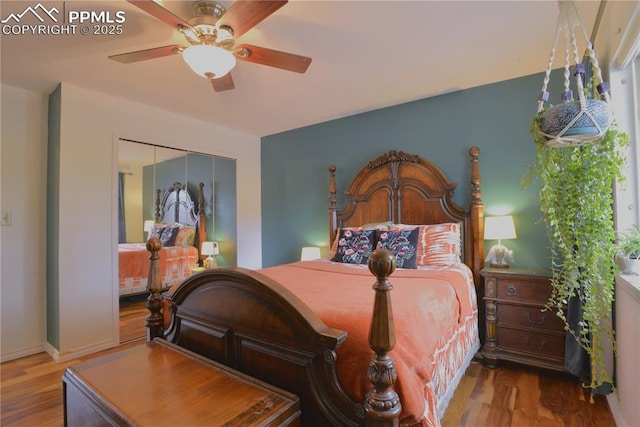 2525 Snowbird Ct, Colorado Springs, CO 80918 - bedroom featuring wood finished floors and ceiling fan