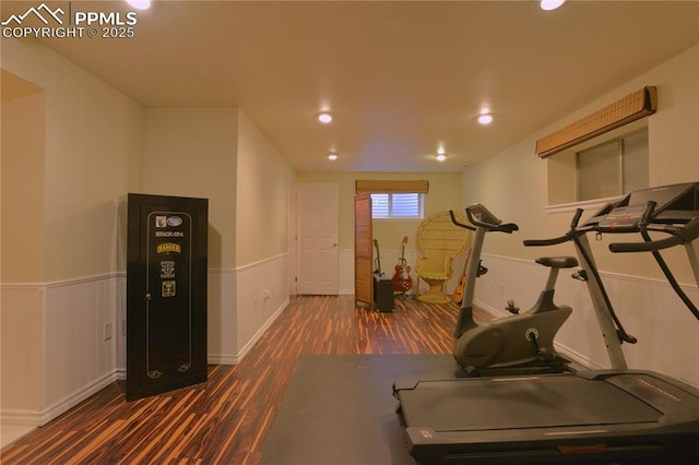 2525 Snowbird Ct, Colorado Springs, CO 80918 - workout area featuring wood finished floors and recessed lighting