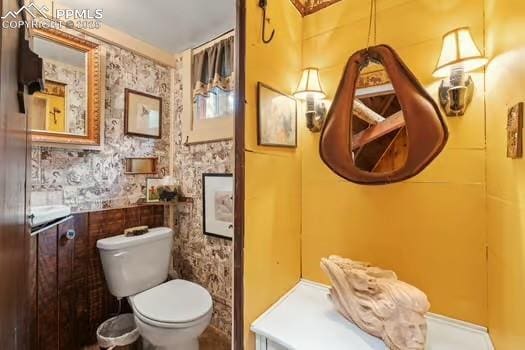 6015 Sioux Trl, Cascade, CO 80809 - half bathroom with wallpapered walls and toilet