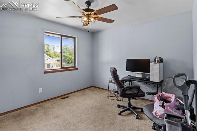 527 W Columbia St, Colorado Springs, CO 80907 - home office with carpet floors, ceiling fan, and baseboards