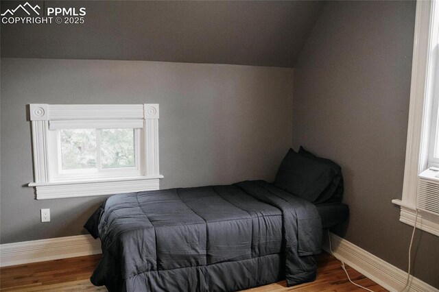 817 Swope Ave, Colorado Springs, CO 80909 - bedroom featuring wood finished floors and vaulted ceiling
