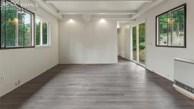 900 Beaver Creek Dr, Florissant, CO 80816 - unfurnished room featuring wood finished floors, heating unit, and beam ceiling