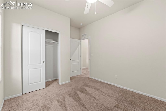 10067 Seawolf Dr, Colorado Springs, CO 80925 - unfurnished bedroom featuring carpet, baseboards, a closet, and ceiling fan