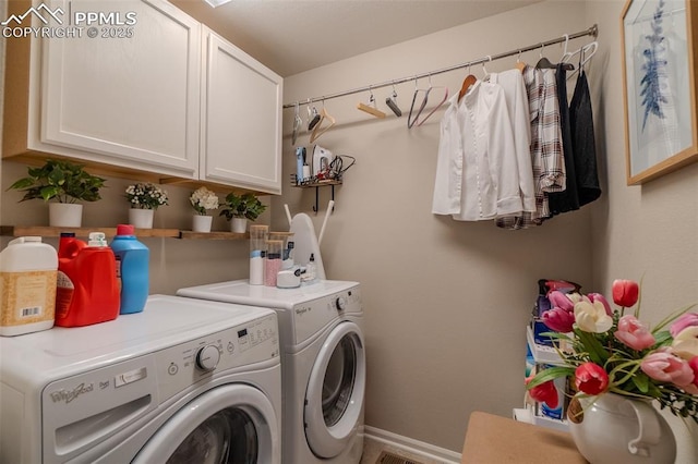 7312 Grady Cir, Castle Rock, CO 80108 - laundry area featuring separate washer and dryer, cabinet space, and baseboards