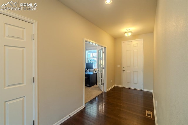 7312 Grady Cir, Castle Rock, CO 80108 - hall with hardwood / wood-style flooring, baseboards, and recessed lighting