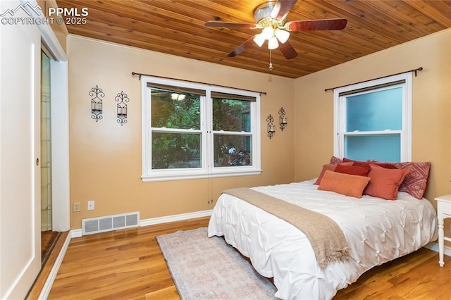1017 N Sheridan Ave, Colorado Springs, CO 80909 - bedroom featuring wooden ceiling, light wood-type flooring, ornamental molding, baseboards, and ceiling fan